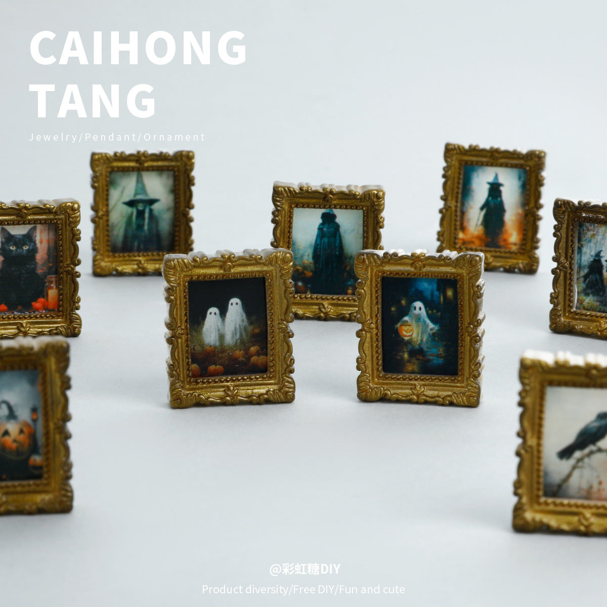 Wholesale Mini Resin Golden Ghost Photo Frame Art Decoration DIY Refrigerator Magnets